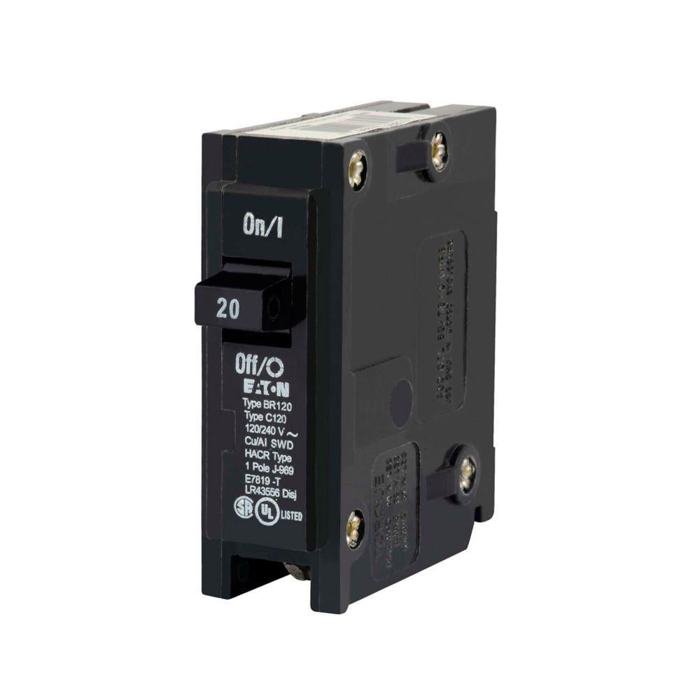 EATON BR120 Type BR Circuit Breaker, 120/240 VAC, 20 A, 10 kA Interrupt, 1 Pole, Thermal/Magnetic Trip