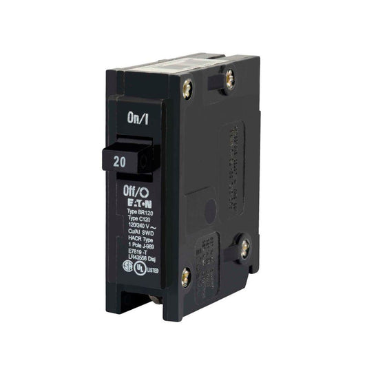 EATON BR120 Type BR Circuit Breaker, 120/240 VAC, 20 A, 10 kA Interrupt, 1 Pole, Thermal/Magnetic Trip