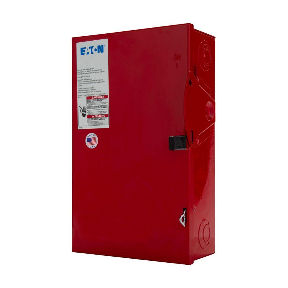 EATON DG322NGB DG Series Cartridge Fusible General Duty Safety Switch, 240 VAC, 60 A, 3 to 10 hp, 7-1/2 to 15 hp, TPST Contact, 3 Poles