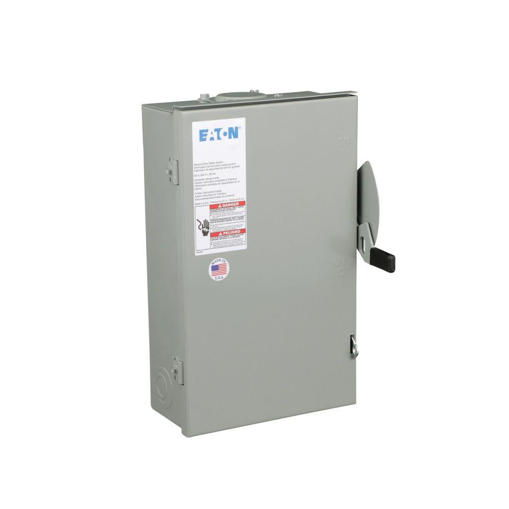 EATON DG322NRB DG Series Cartridge Fusible General Duty Safety Switch, 240 VAC, 60 A, 3 to 10 hp, 7-1/2 to 15 hp, TPST Contact, 3 Poles