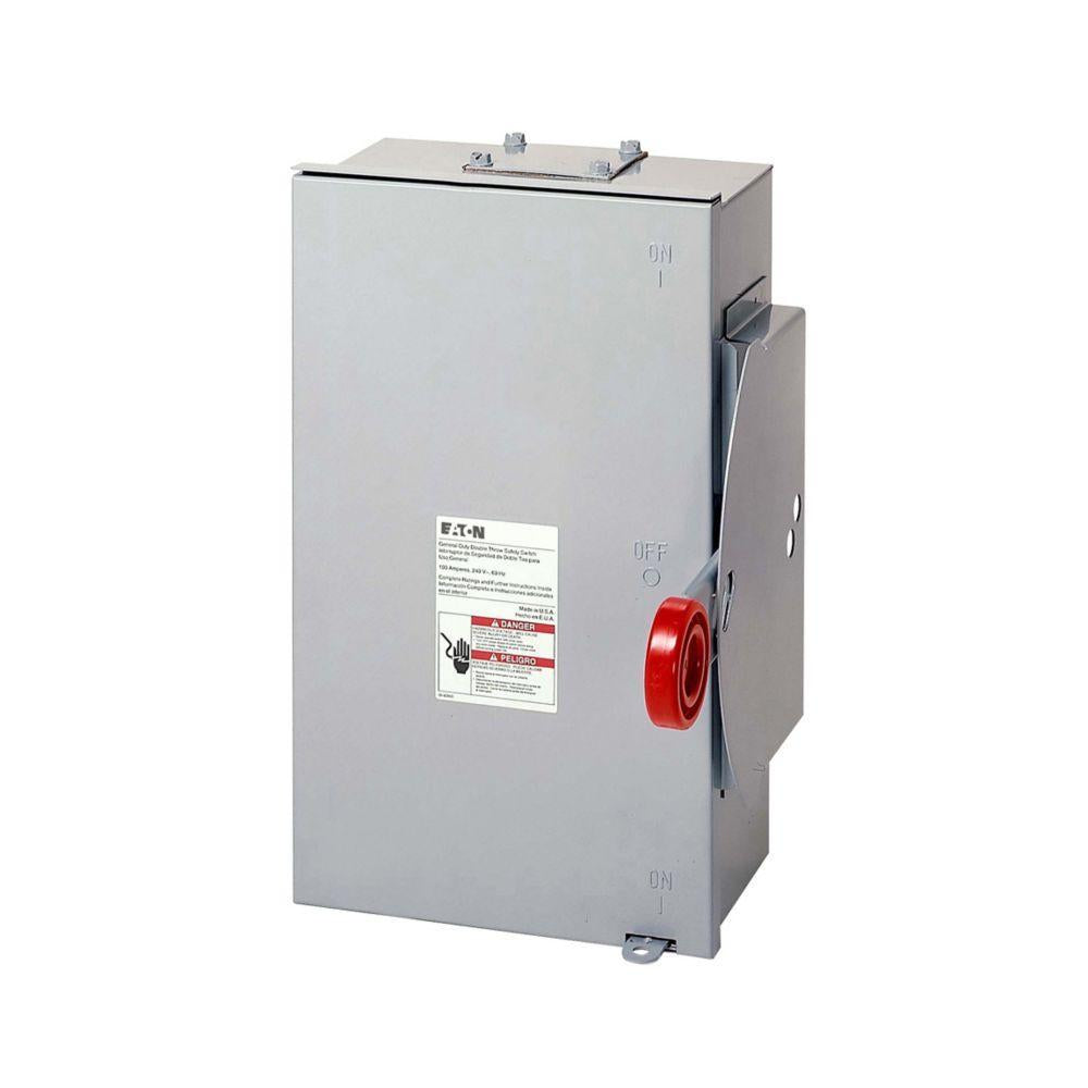 EATON DT223URH-N H Series Compact Design Double Throw General Duty Non-Fusible Rainproof Safety Switch With Solid Neutral, 240 VAC, 100 A, DPDT Contact, 2 Poles