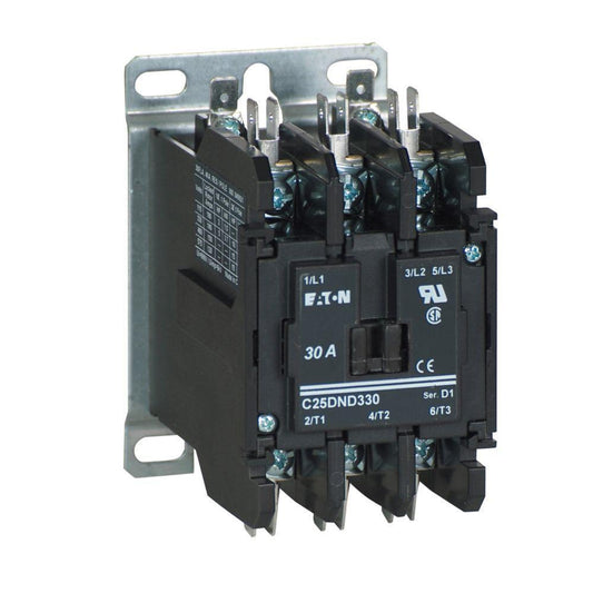 EATON C25DND330A Definite Purpose Contactor, 110 to 120 VAC Coil, 30 A Inductive/40 A Resistive, 3 Poles