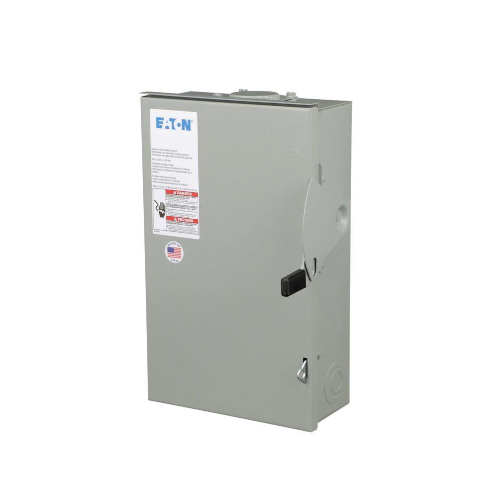 EATON DG322NRB DG Series Cartridge Fusible General Duty Safety Switch, 240 VAC, 60 A, 3 to 10 hp, 7-1/2 to 15 hp, TPST Contact, 3 Poles