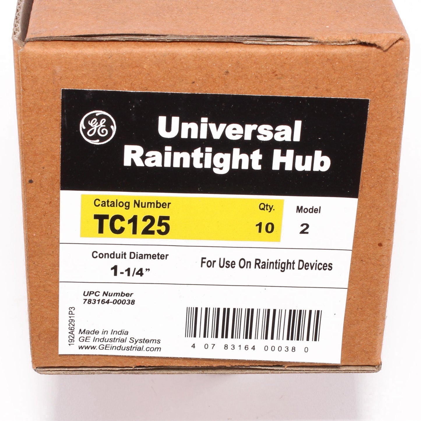 GE TC125 Universal Raintight Hub, 1-1/4 in Dia, For Use With PowerMark Gold and Plus Load Center Circuit Breaker, Aluminum