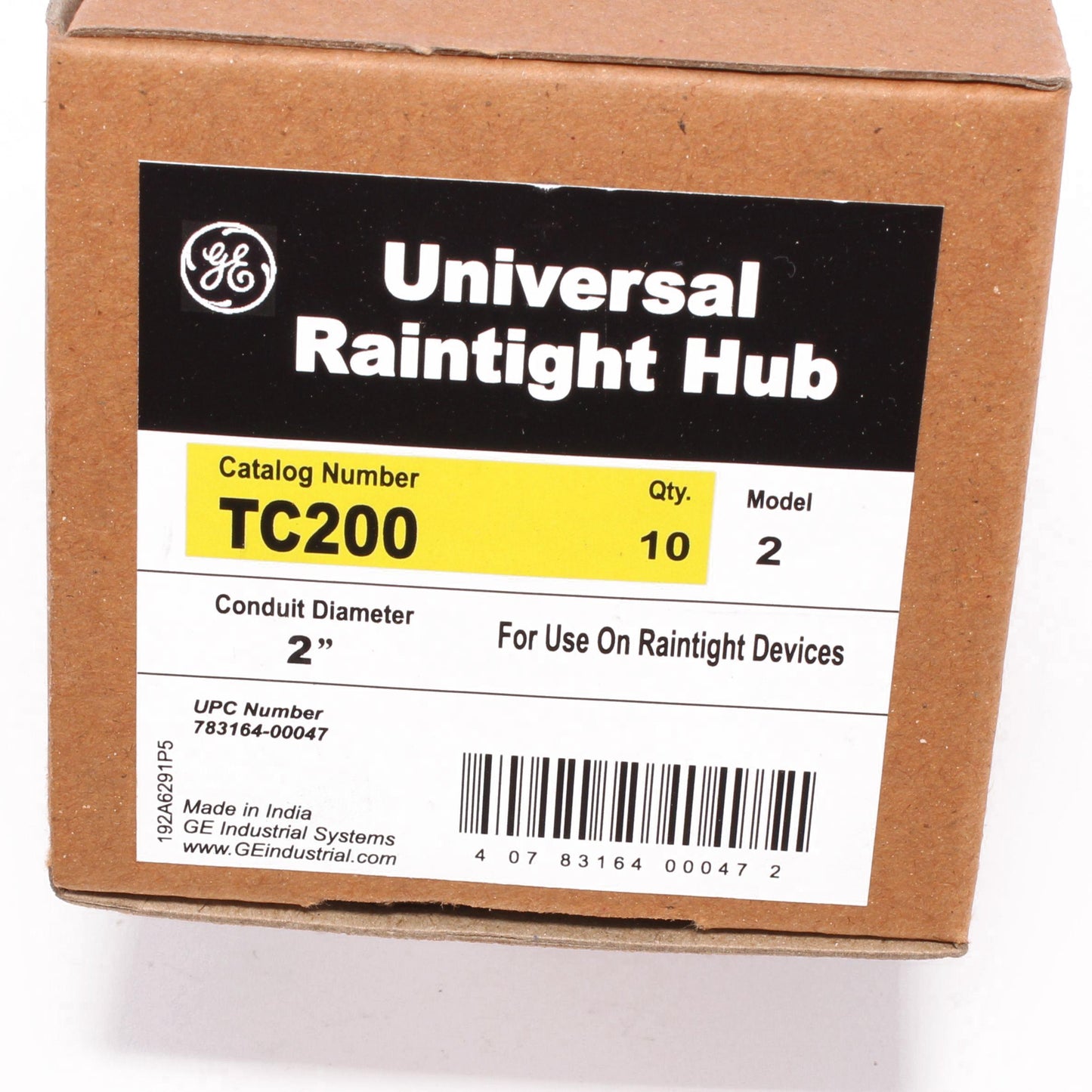 GE TC200 General Duty Interchangeable Universal Raintight Hub, 2 in Dia, For Use With PowerMark Gold and PowerMark Plus Load Center, Aluminum