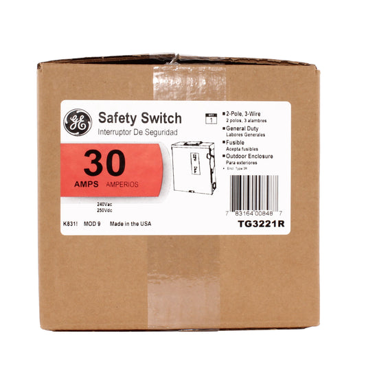 GE Spec-Setter TG3221R TG Series Fusible General Duty Safety Switch, 240 VAC, 30 A, 1.5 hp Standard Fuse/3 hp Time Delay, 2 Poles