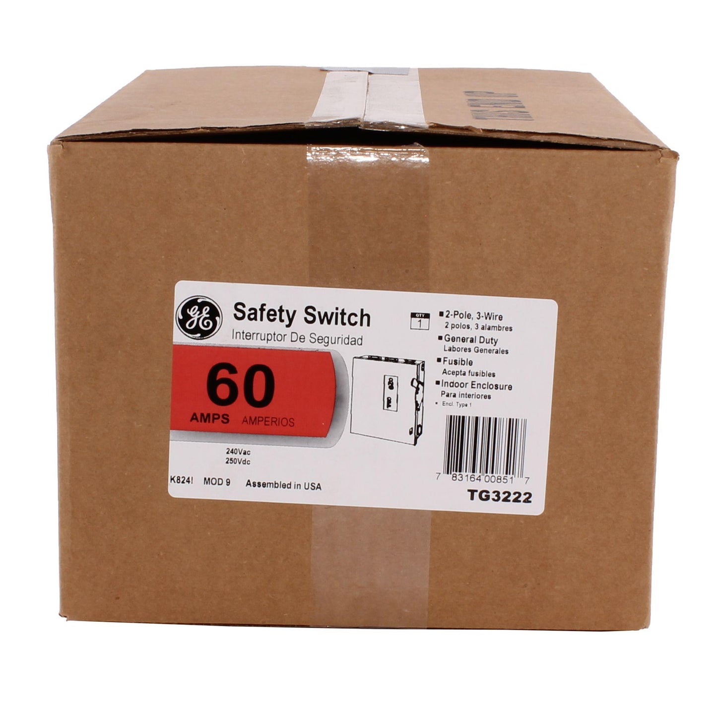 GE Spec-Setter TG3222 TG Series Fusible General Duty Safety Switch, 240 VAC, 60 A, 3 hp Standard Fuse/10 hp Time Delay, 2 Poles