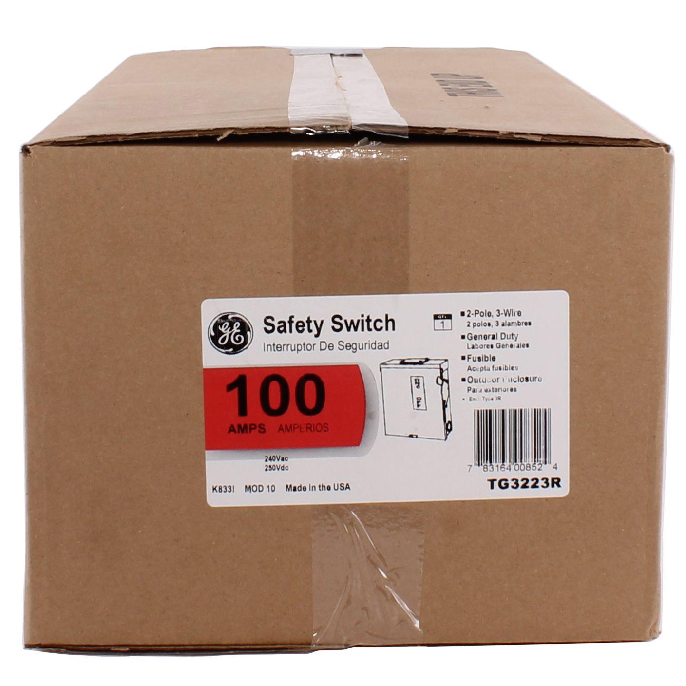 GE Spec-Setter TG3223R TG Series Fusible General Duty Safety Switch, 240 VAC, 100 A, 7-1/2 hp Standard Fuse/15 hp Time Delay, 2 Poles