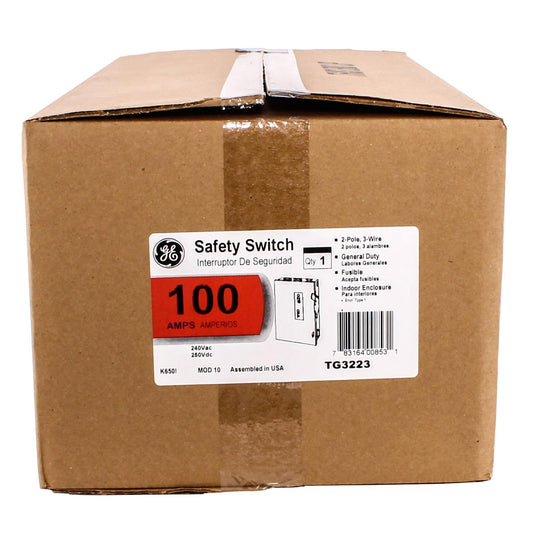 GE Spec-Setter TG3223 TG Series Fusible General Duty Safety Switch, 240 VAC, 100 A, 7-1/2 hp Standard Fuse/15 hp Time Delay, 2 Poles