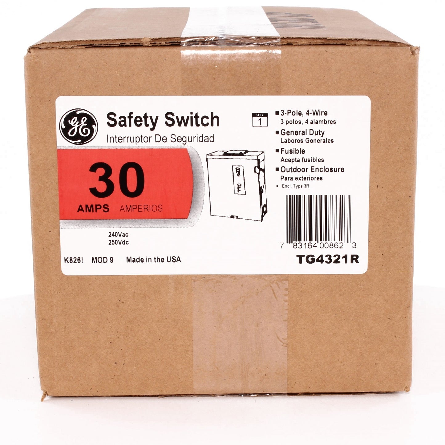GE Spec-Setter TG4321R TG Series Fusible General Duty Safety Switch, 240 VAC, 30 A, 1.5 hp Standard Fuse/3 hp Time Delay, 3 Poles