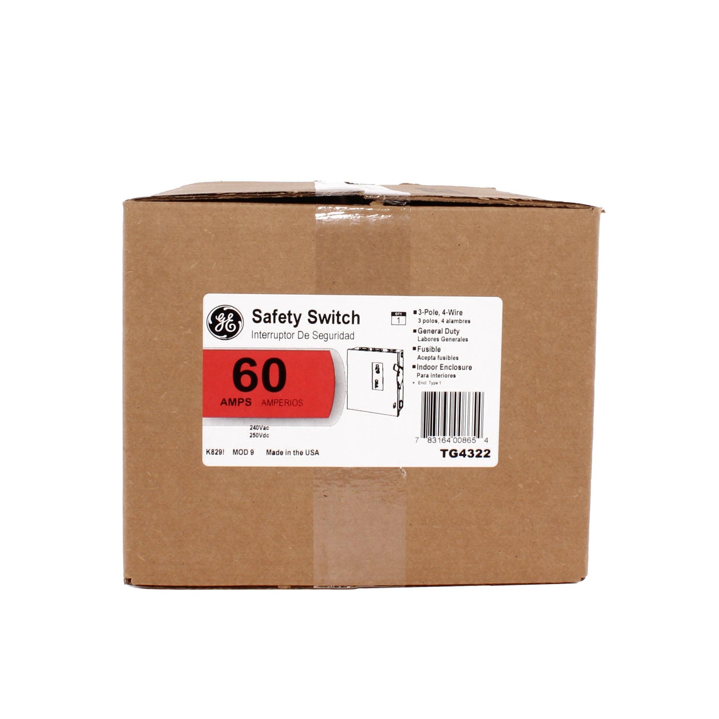 GE Spec-Setter TG4322 TG Series Fused General Duty Safety Switch, 240 VAC, 60 A, 3 hp Standard Fuse/10 hp Time Delay, 3 Poles