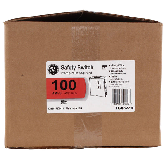 GE Spec-Setter TG4323R TG Series Fusible General Duty Safety Switch, 240 VAC, 100 A, 7-1/2 hp Standard Fuse/15 hp Time Delay, 3 Poles