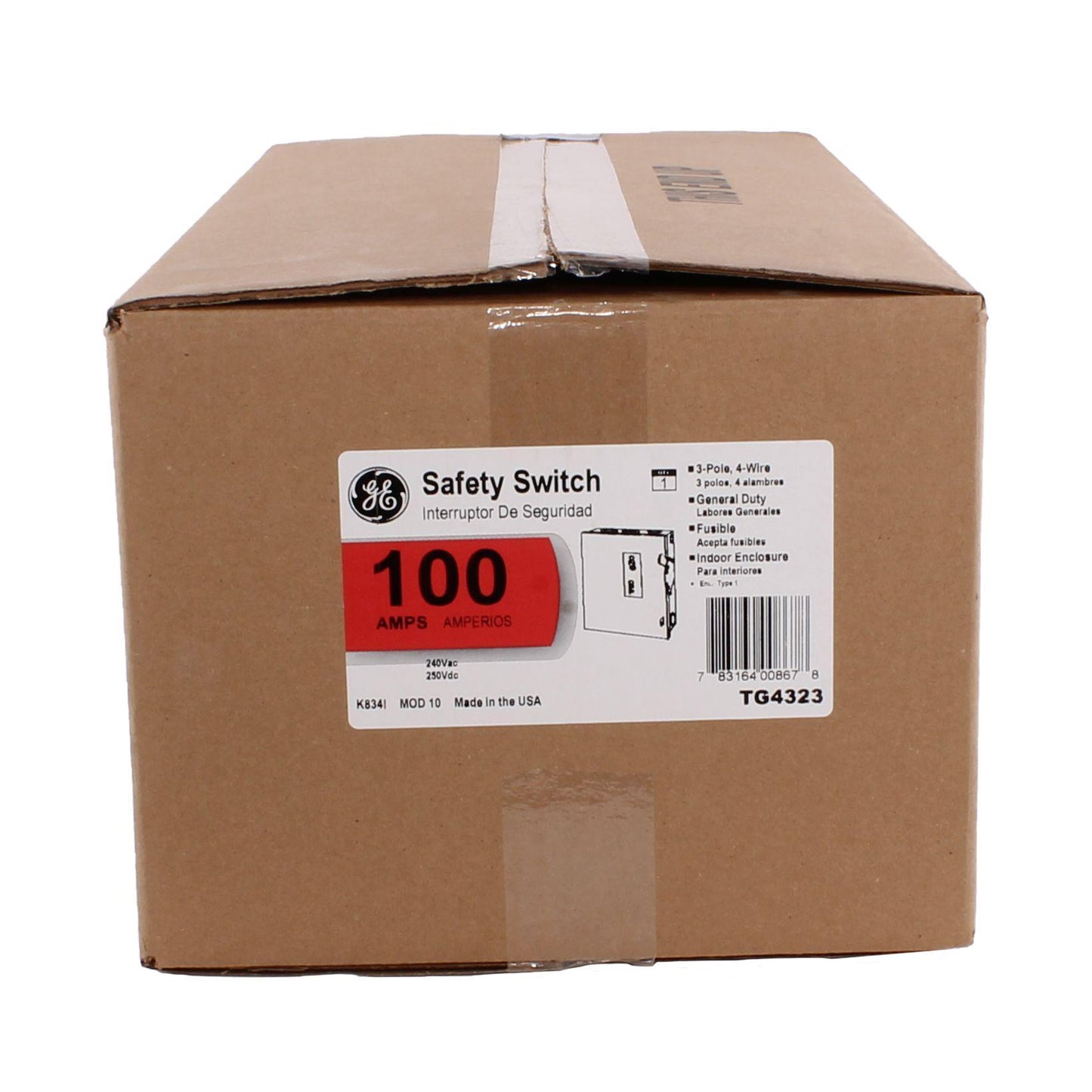 GE Spec-Setter TG4323 TG Series Fusible General Duty Safety Switch, 240 VAC, 100 A, 7-1/2 hp Standard Fuse/15 hp Time Delay, 3 Poles