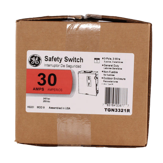 GE Spec-Setter TGN3321R General Duty Non-Fusible Safety Switch, 240 VAC, 30 A, 3 hp Standard Fuse/7-1/2 hp Time Delay, 3 Poles