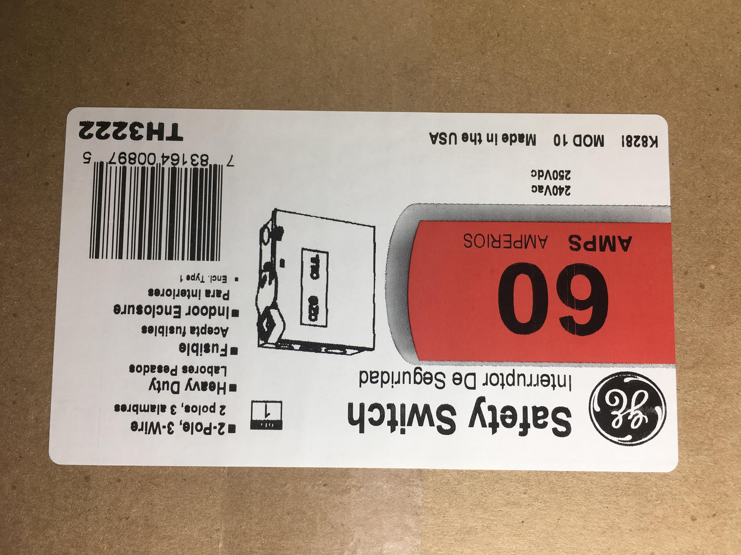 GE Spec-Setter TGN3323 General Duty Non-Fusible Safety Switch, 240 VAC, 100 A, 15/hp Standard Fuse/30 hp Time Delay, 3 Poles