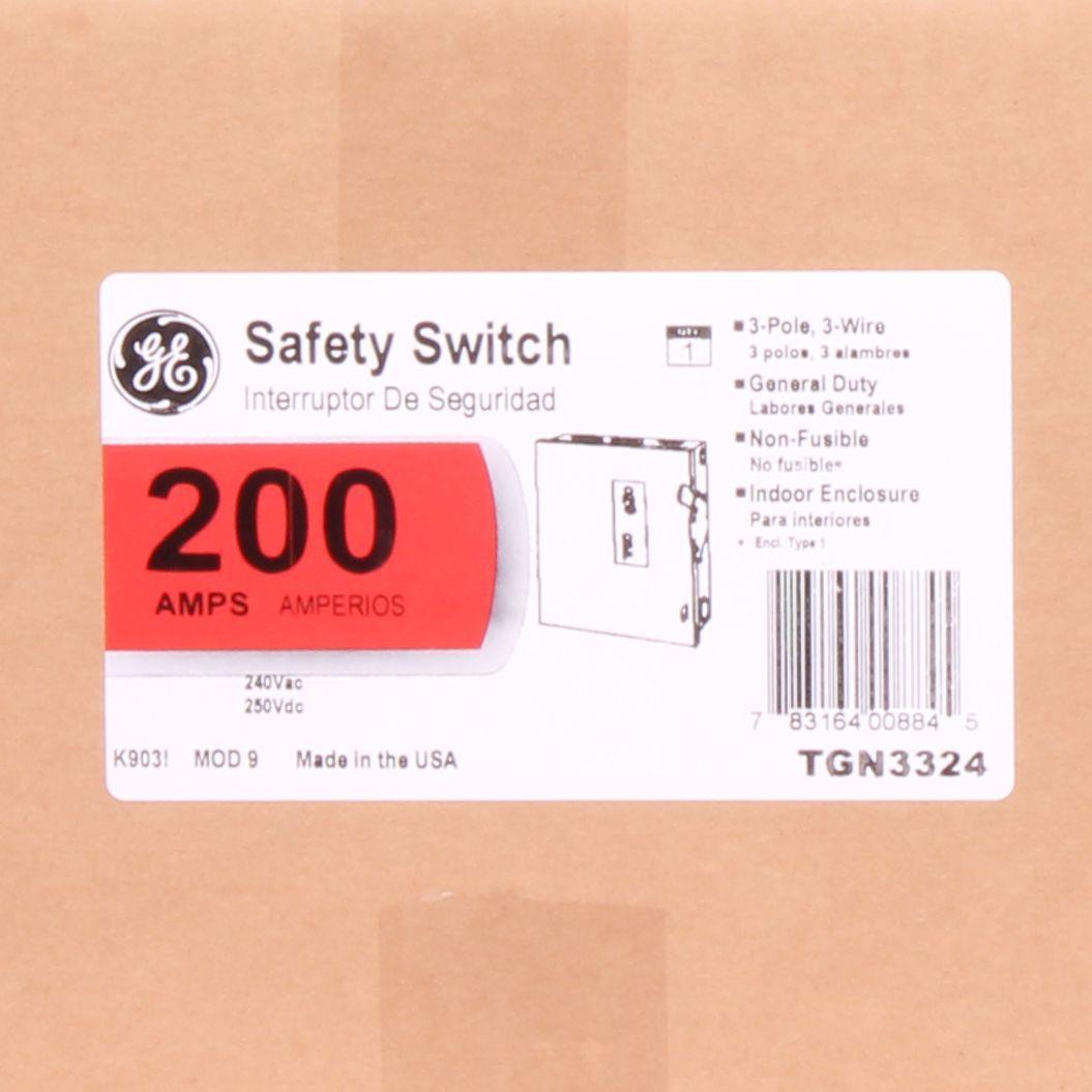 GE Spec-Setter TGN3324 General Duty Non-Fusible Safety Switch, 240 VAC, 200 A, 15 hp Standard Fuse/50 hp Time Delay, 3 Poles