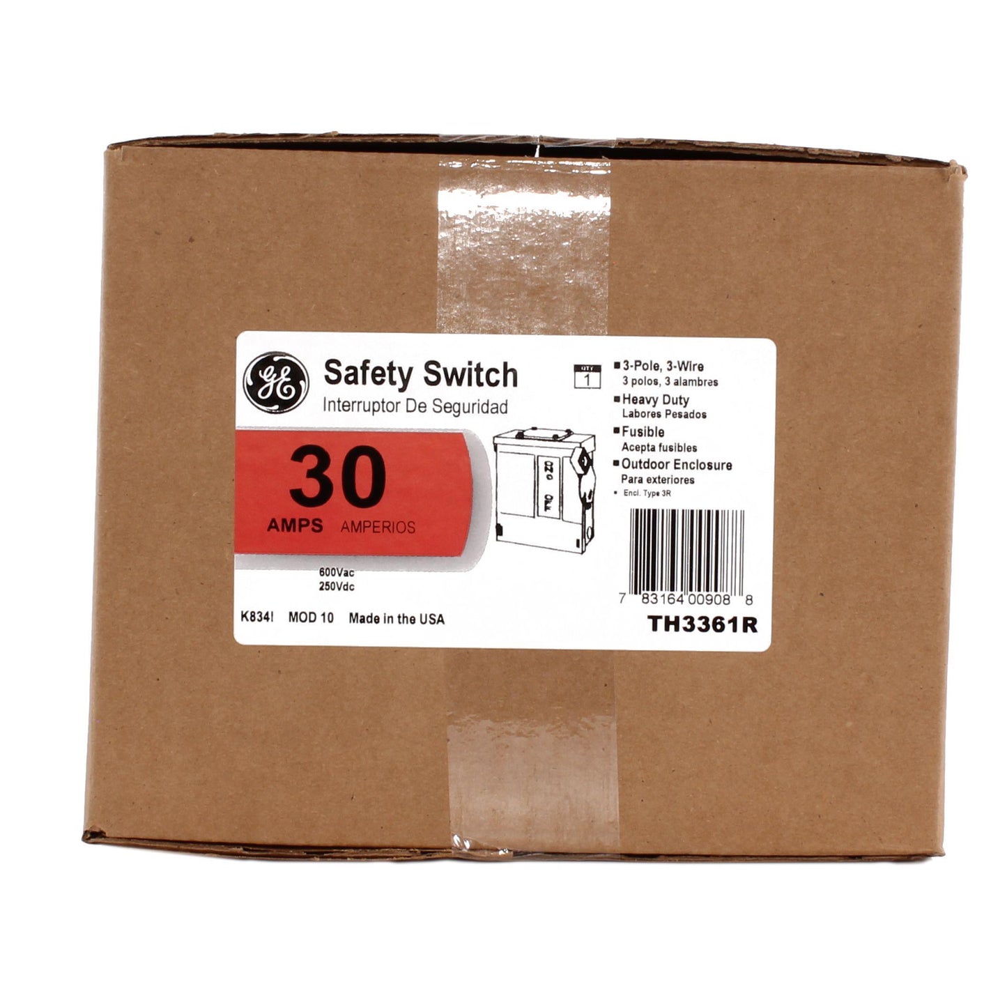 GE Spec-Setter TH3361R TH Series Fusible Heavy Duty Safety Switch, 600 VAC, 30 A, 7-1/2 hp Standard Fuse/20 hp Time Delay, 3 Poles