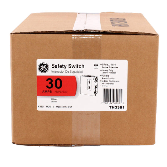 GE Spec-Setter TH3361 TH Series Fusible Heavy Duty Safety Switch, 600 VAC, 30 A, 7-1/2 hp Standard Fuse/20 hp Time Delay, 3 Poles