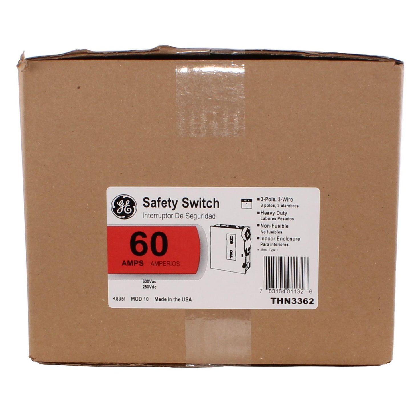 GE Spec-Setter THN3362 Heavy Duty Non-Fusible Safety Switch, 600 VAC, 60 A, 60 hp, 3 Poles