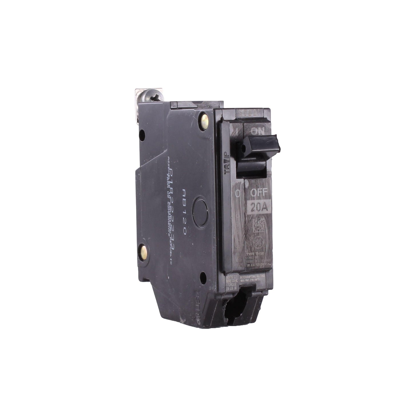 GE THQB1120 Type THQB Molded Case Miniature Circuit Breaker, 120/240 VAC, 20 A, 10 kA Interrupt, 1 Pole, Common/LI/Thermal Magnetic Trip