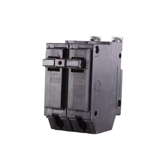 GE THQB2120 Type THQB Molded Case Miniature Circuit Breaker, 120/240 VAC, 20 A, 10 kA Interrupt, 2 Poles, Common/LI/Thermal Magnetic Trip