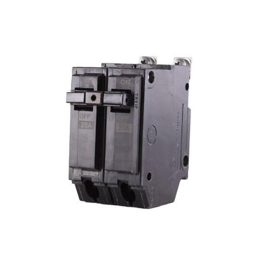 GE THQB2120 Type THQB Molded Case Miniature Circuit Breaker, 120/240 VAC, 20 A, 10 kA Interrupt, 2 Poles, Common/LI/Thermal Magnetic Trip