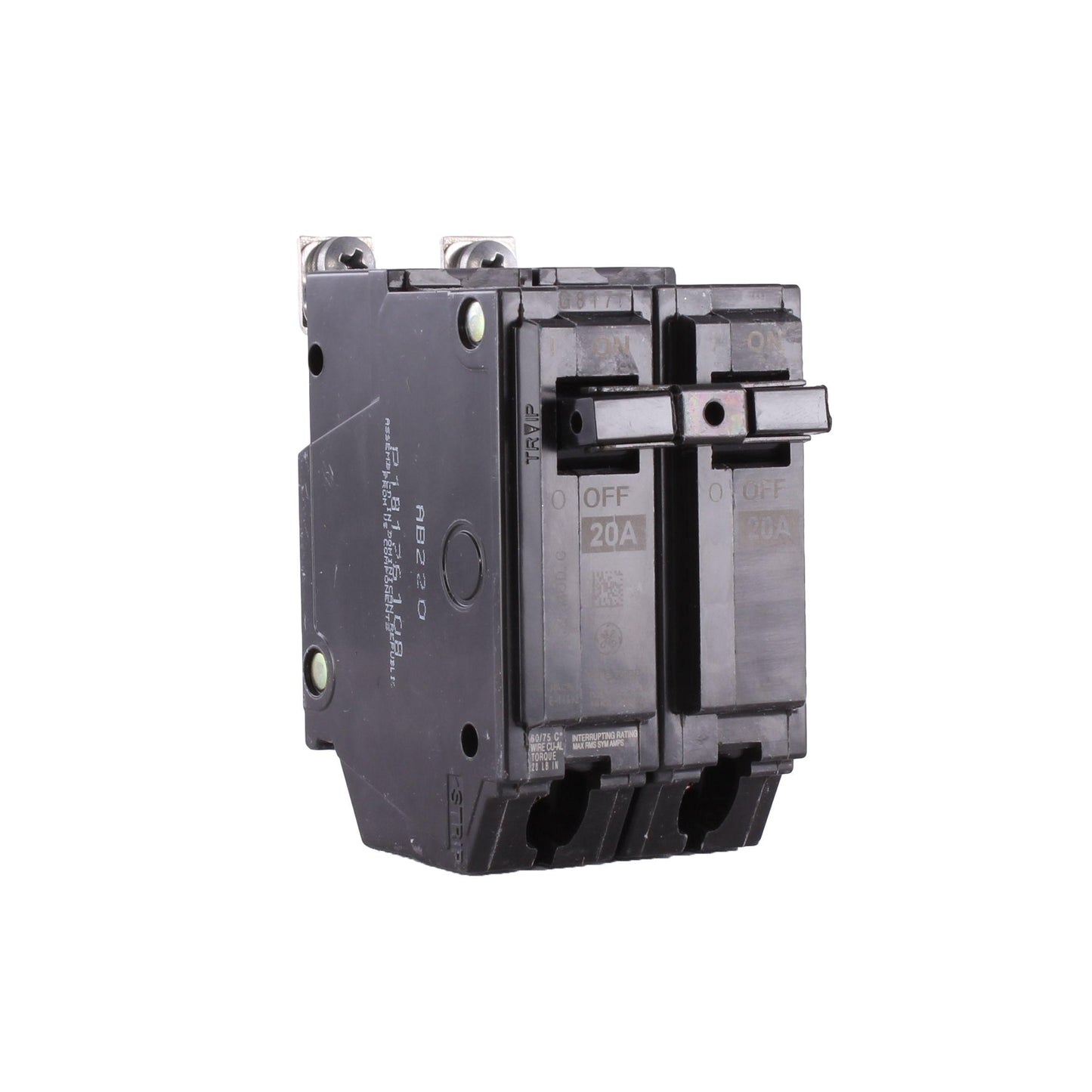 GE THQB2120 Type THQB Molded Case Miniature Circuit Breaker, 120/240 VAC, 20 A, 10 kA Interrupt, 2 Poles, Common/LI/Thermal Magnetic Trip