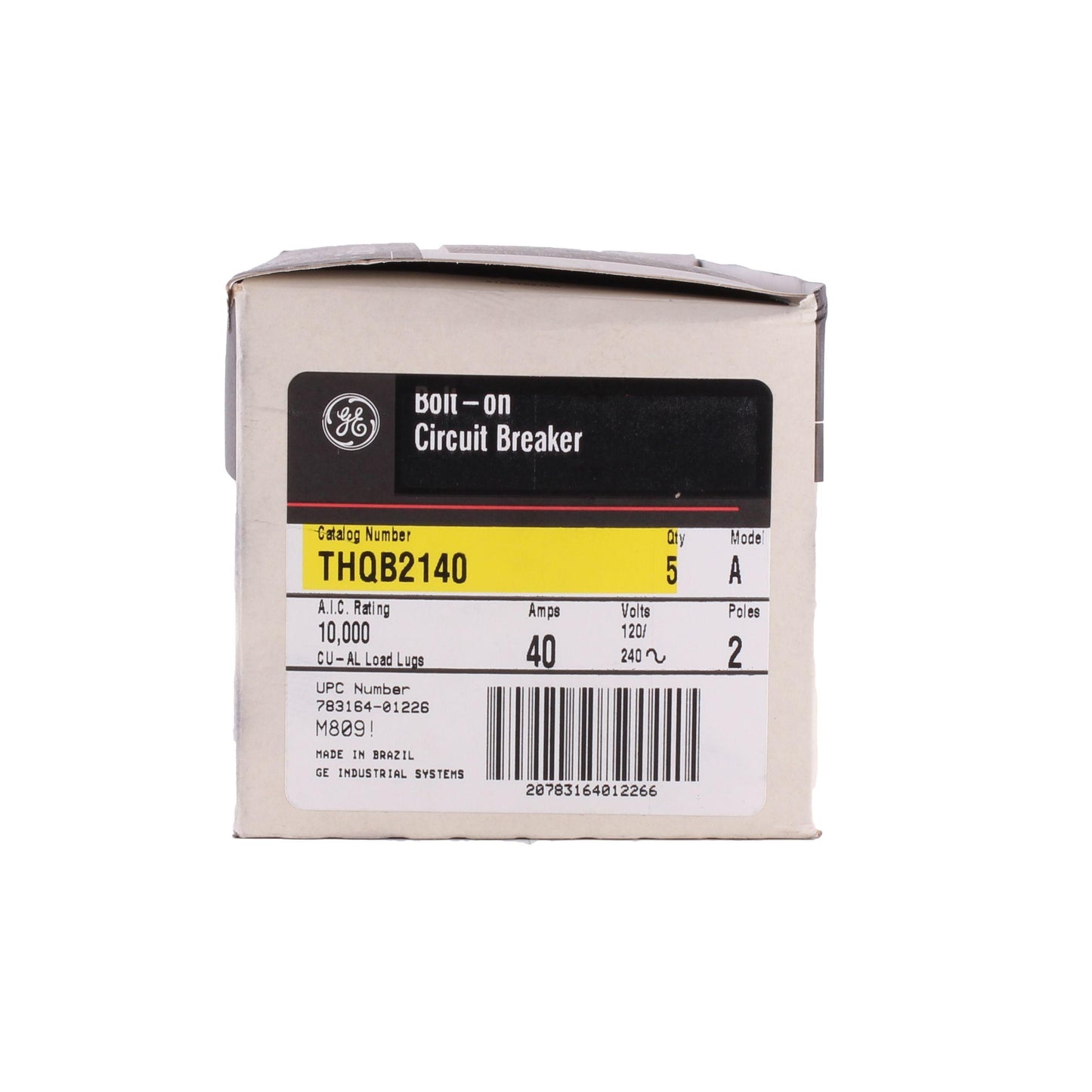 GE Q-Line® THQB2140 A-Series II Type THQB Molded Case Miniature Supplementary Protector, 120/240 VAC, 40 A, 10 kA Interrupt, 2 Poles, LI/Non-Interchangeable Thermal Magnetic/Common Trip