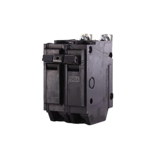 GE Q-Line® THQB2150 Miniature Circuit Breaker, 120/240 VAC, 50 A, 10 kA Interrupt, 2 Poles, LI/Non-Interchangeable Trip