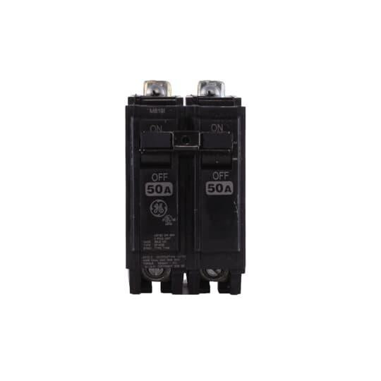GE Q-Line® THQB2150 Miniature Circuit Breaker, 120/240 VAC, 50 A, 10 kA Interrupt, 2 Poles, LI/Non-Interchangeable Trip