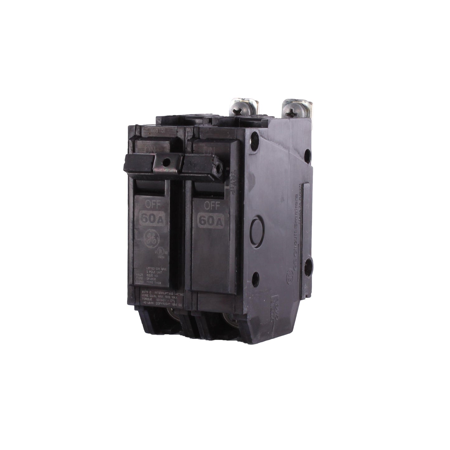 GE Q-Line® THQB2160 Miniature Circuit Breaker, 120/240 VAC, 60 A, 10 kA Interrupt, 2 Poles, LI/Non-Interchangeable Trip