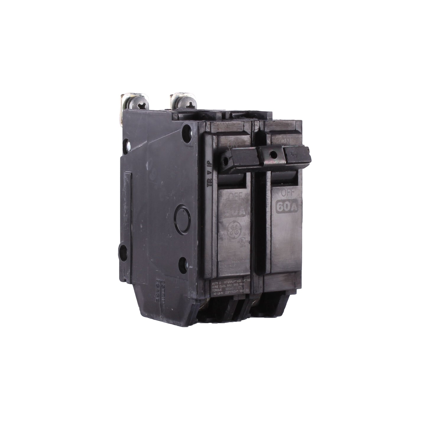 GE Q-Line® THQB2160 Miniature Circuit Breaker, 120/240 VAC, 60 A, 10 kA Interrupt, 2 Poles, LI/Non-Interchangeable Trip