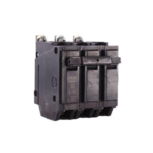 GE Q-Line® THQB32020 Miniature Circuit Breaker, 120/240 VAC, 20 A, 10 kA Interrupt, 3 Poles, LI/Non-Interchangeable Thermal Magnetic Trip