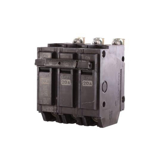 GE Q-Line® THQB32020 Miniature Circuit Breaker, 120/240 VAC, 20 A, 10 kA Interrupt, 3 Poles, LI/Non-Interchangeable Thermal Magnetic Trip