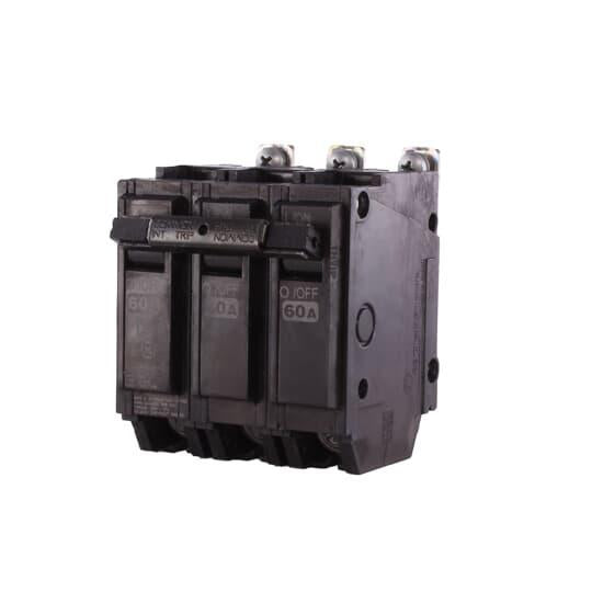 GE Q-Line® THQB32060 Miniature Circuit Breaker, 120/240 VAC, 60 A, 10 kA Interrupt, 3 Poles, LI/Non-Interchangeable Thermal Magnetic Trip