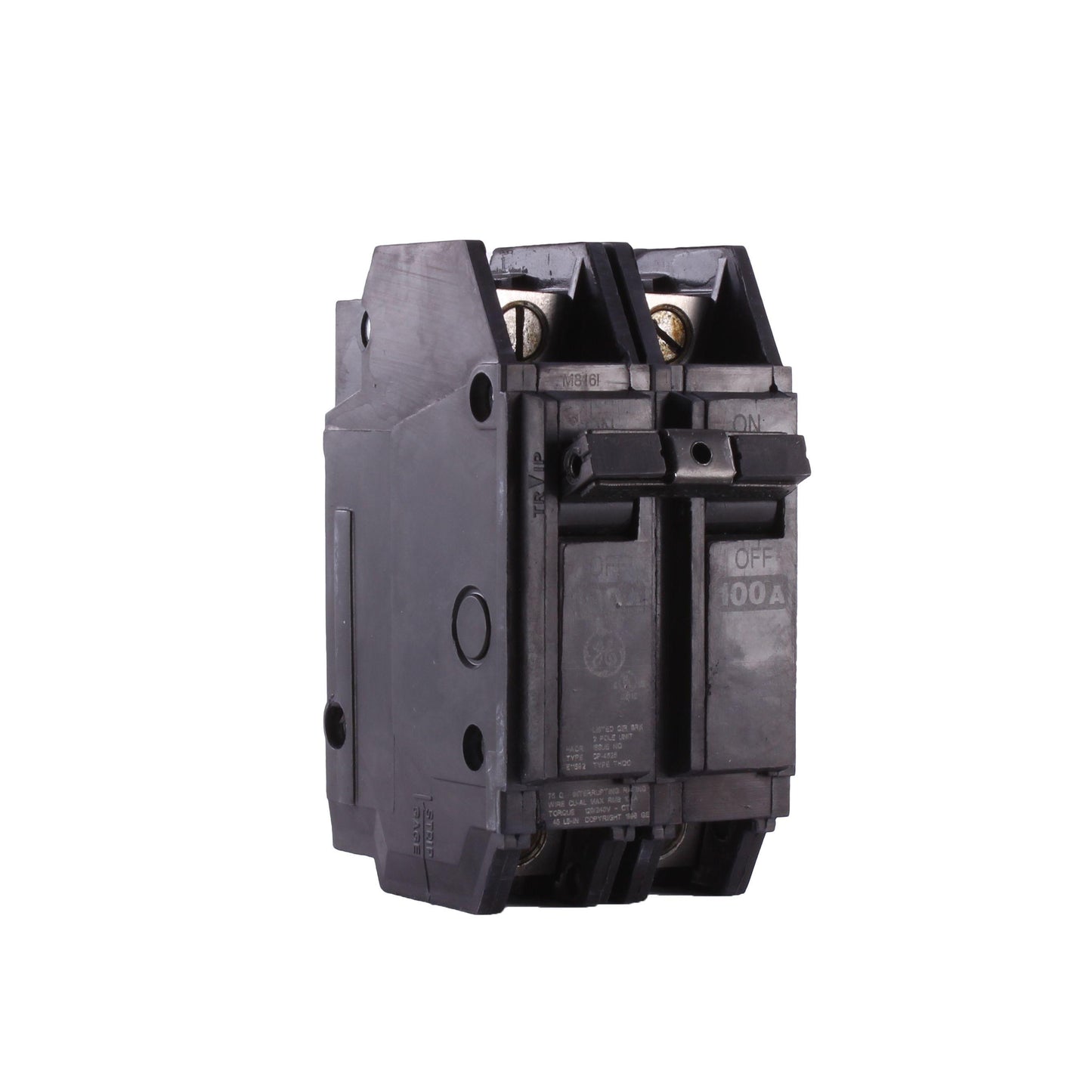 GE Q-Line® THQC21100WL Type THQC Compact Molded Case Circuit Breaker With Copper/Aluminum Line and Load Lug, 120/240 VAC, 100 A, 10 kA Interrupt, 2 Poles, Non-Interchangeable Thermal Magnetic/LI Trip