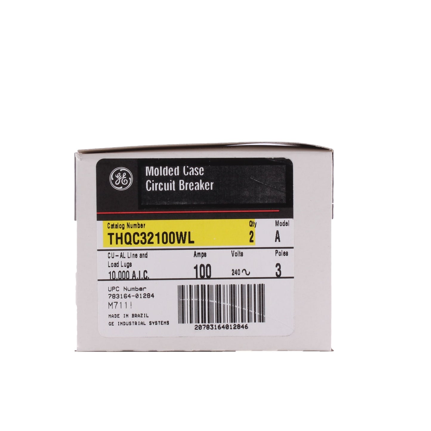 GE Q-Line® THQC32100WL Type THQC Compact Molded Case Circuit Breaker With Copper/Aluminum Line and Load Lug, 240 VAC, 100 A, 10 kA Interrupt, 3 Poles, Non-Interchangeable Thermal Magnetic/LI Trip