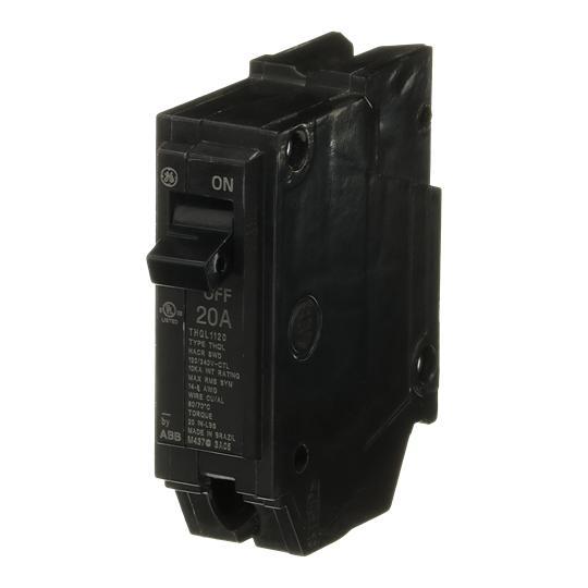 GE Q-Line® THQL1120 Type THQL Molded Case Circuit Breaker, 120/240 VAC, 20 A, 10 kA Interrupt, 1 Pole, LI/Non-Interchangeable Thermal Magnetic Trip