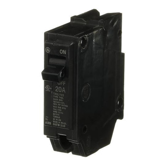 GE Q-Line® THQL1120 Type THQL Molded Case Circuit Breaker, 120/240 VAC, 20 A, 10 kA Interrupt, 1 Pole, LI/Non-Interchangeable Thermal Magnetic Trip