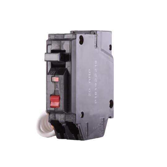 GE Q-Line® THQL1120GFT Type THQL Model 3 Self-Test Ground Fault Circuit Breaker, 120 VAC, 20 A, 10 kA Interrupt, 1 Pole, Non-Interchangeable/LIG Trip