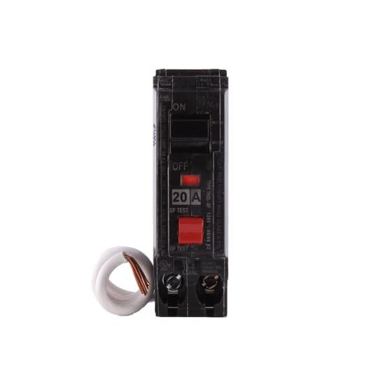 GE Q-Line® THQL1120GFT Type THQL Model 3 Self-Test Ground Fault Circuit Breaker, 120 VAC, 20 A, 10 kA Interrupt, 1 Pole, Non-Interchangeable/LIG Trip