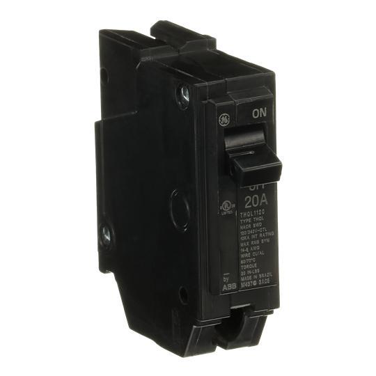 GE Q-Line® THQL1120 Type THQL Molded Case Circuit Breaker, 120/240 VAC, 20 A, 10 kA Interrupt, 1 Pole, LI/Non-Interchangeable Thermal Magnetic Trip