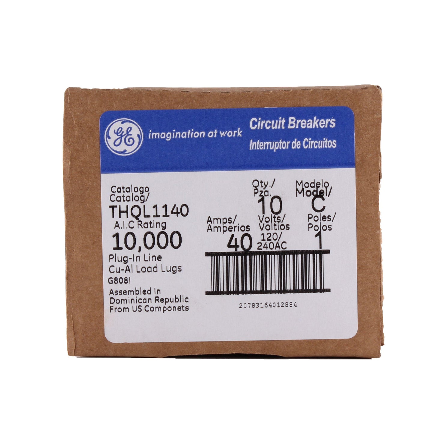 GE Q-Line® THQL1140 Type THQL Compact Molded Case Circuit Breaker, 120/240 VAC, 40 A, 10 kA Interrupt, 1 Pole, Non-Interchangeable Thermal Magnetic/LI Trip