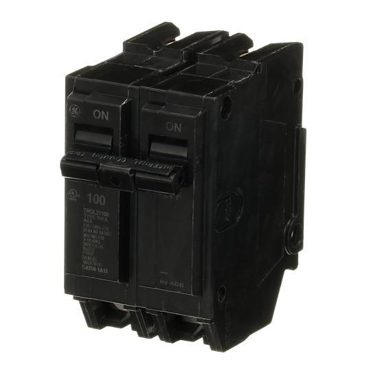 GE Q-Line® THQL21100 Type THQL Molded Case Circuit Breaker, 120/240 VAC, 100 A, 10 kA Interrupt, 2 Poles, LI/Non-Interchangeable Thermal Magnetic Trip