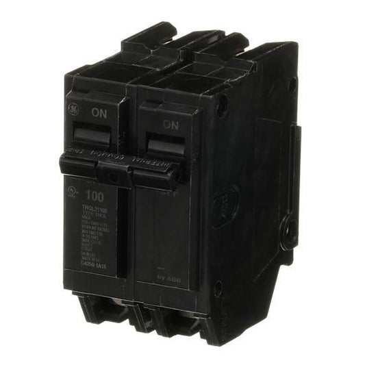 GE Q-Line® THQL21100 Type THQL Molded Case Circuit Breaker, 120/240 VAC, 100 A, 10 kA Interrupt, 2 Poles, LI/Non-Interchangeable Thermal Magnetic Trip