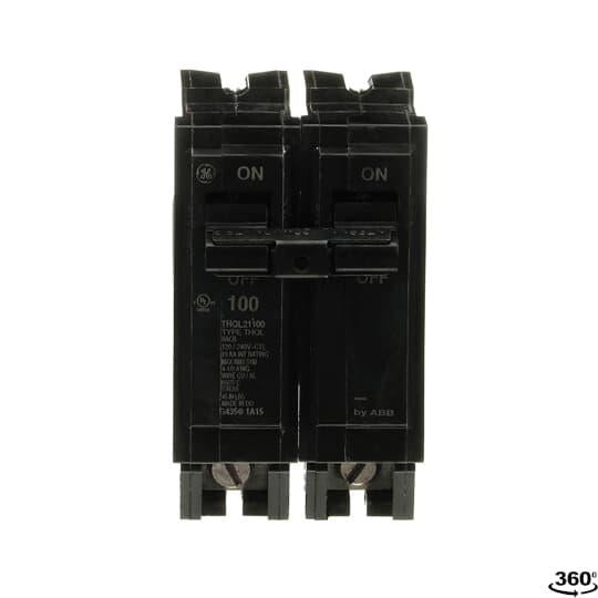 GE Q-Line® THQL21100 Type THQL Molded Case Circuit Breaker, 120/240 VAC, 100 A, 10 kA Interrupt, 2 Poles, LI/Non-Interchangeable Thermal Magnetic Trip