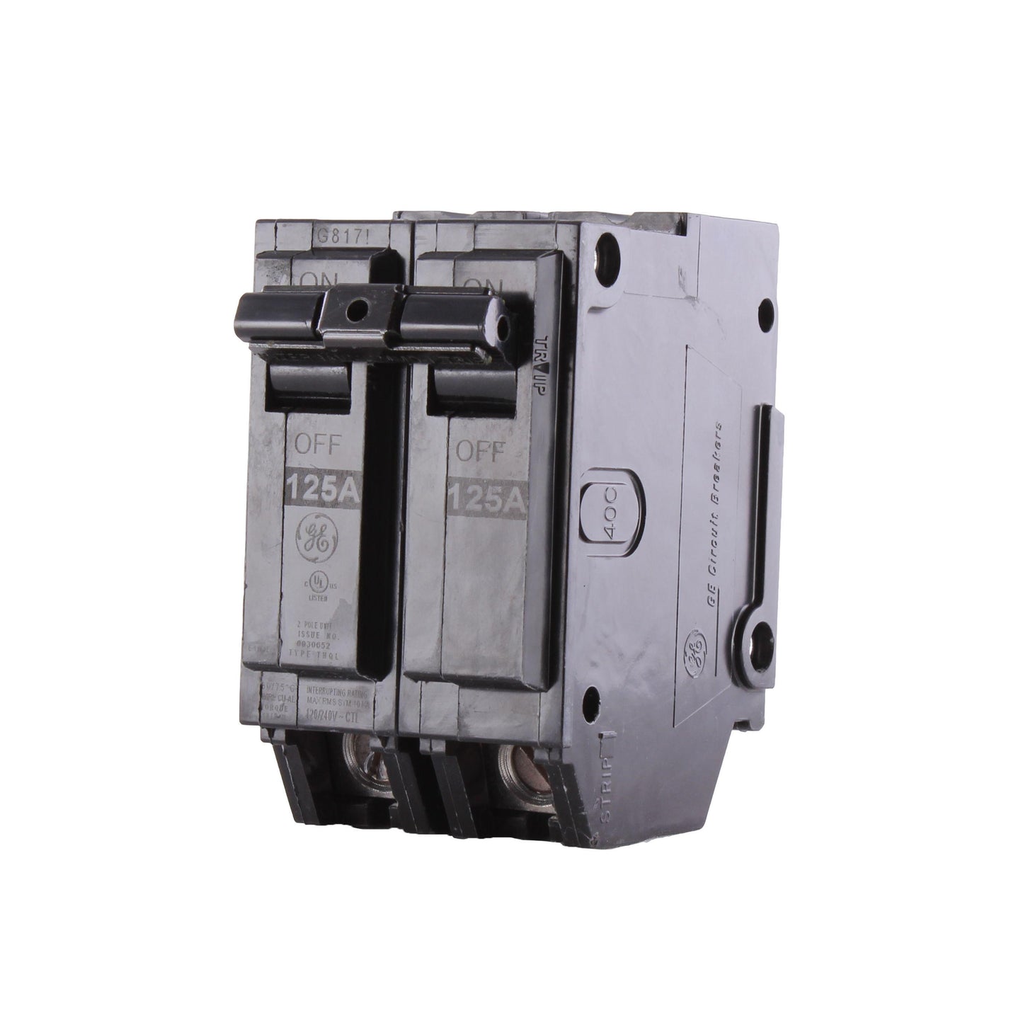 GE Q-Line® THQL21125 Type THQL Compact Molded Case Circuit Breaker, 120/240 VAC, 125 A, 10 kA Interrupt, 2 Poles, Non-Interchangeable Thermal Magnetic/LI Trip