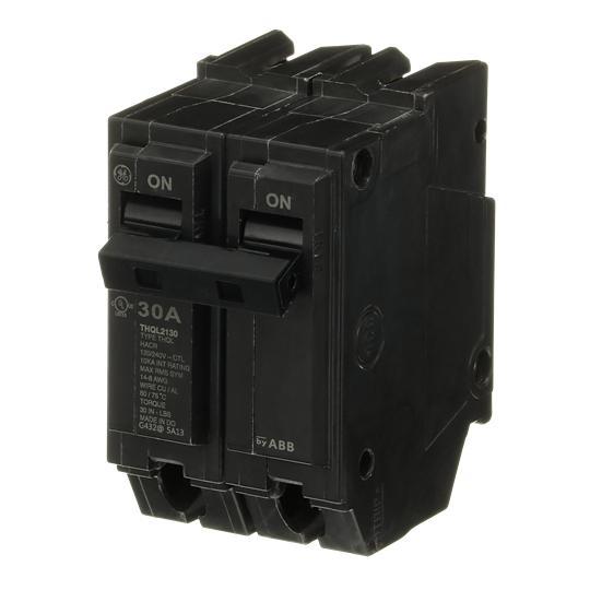 GE Q-Line® THQL2130 Type THQL Molded Case Circuit Breaker, 120/240 VAC, 30 A, 10 kA Interrupt, 2 Poles, LI/Non-Interchangeable Thermal Magnetic Trip