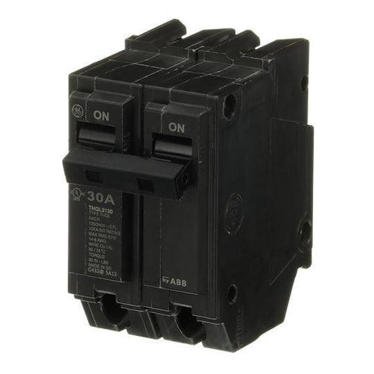 GE Q-Line® THQL2130 Type THQL Molded Case Circuit Breaker, 120/240 VAC, 30 A, 10 kA Interrupt, 2 Poles, LI/Non-Interchangeable Thermal Magnetic Trip