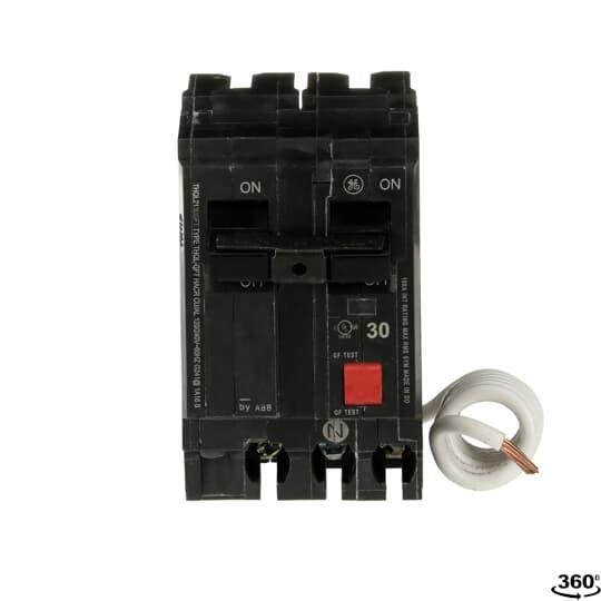 GE Q-Line® THQL2130GFT Type THQL Model 3 Self-Test Ground Fault Circuit Breaker, 120/240 VAC, 30 A, 10 kA Interrupt, 2 Poles, Non-Interchangeable/LIG Trip